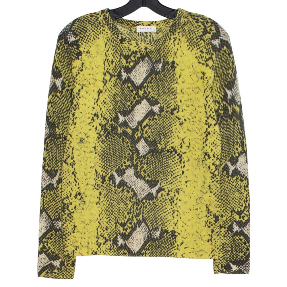 Equipment Cashmere Sweater Snake Print Crewneck Quiet Luxury Designer Yellow XS